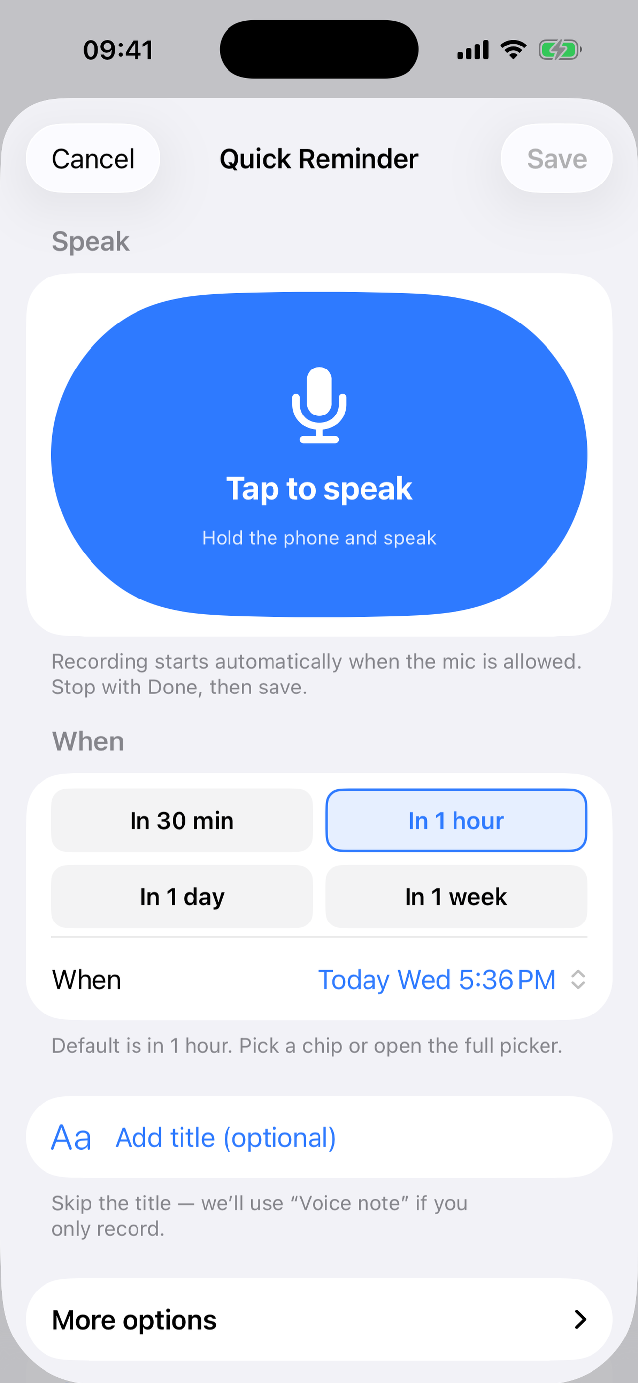 Lightning Voice quick reminder: tap to speak and set a time