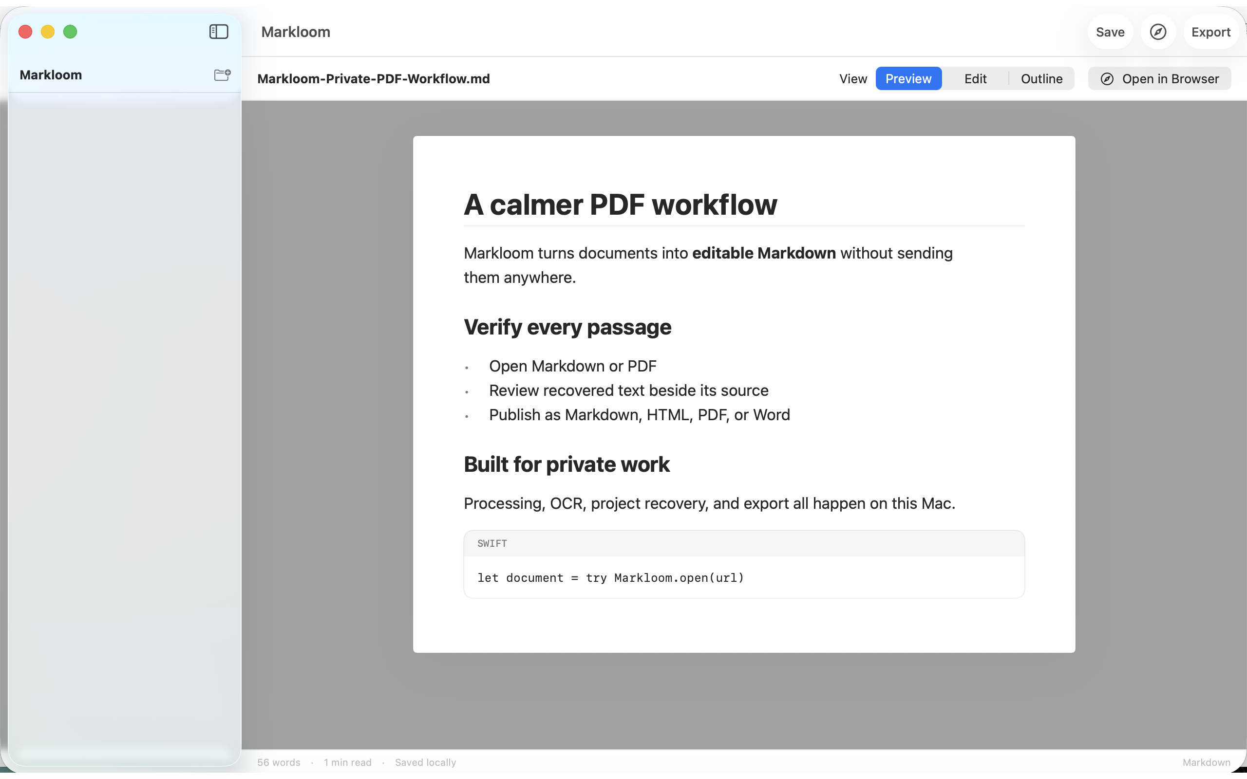 Markloom preview of a Markdown document