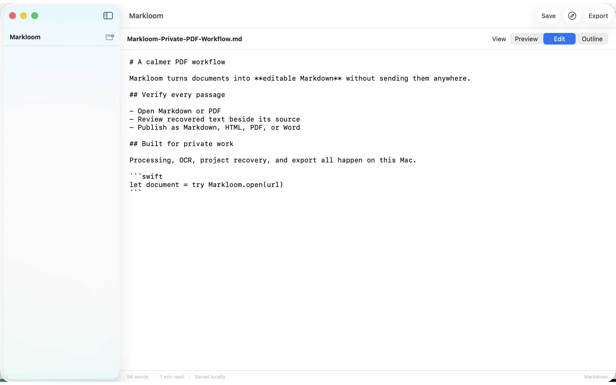 Markloom Markdown source editor