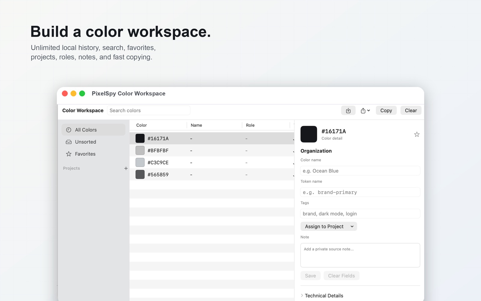 PixelSpy color workspace