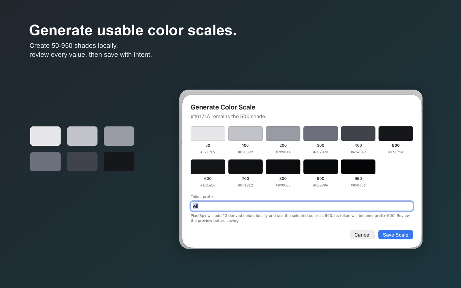 PixelSpy generating a 50–950 color scale